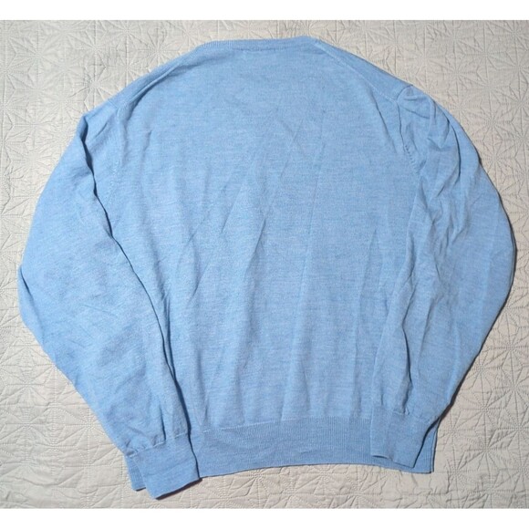 Peter Millar Men's Sz L Merino Wool V-Neck Sweater Pullover Turquoise Blue Golf - Picture 6 of 7